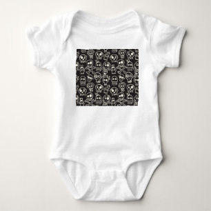 Sketchy Black Skull Seamless Wallpaper Baby Bodysuit
