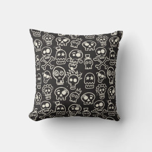 Sketchy Black Skull Seamless Wallpaper Cushion