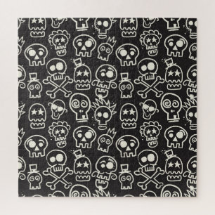 Sketchy Black Skull Seamless Wallpaper Jigsaw Puzzle