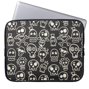 Sketchy Black Skull Seamless Wallpaper Laptop Sleeve