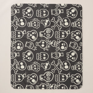 Sketchy Black Skull Seamless Wallpaper Sherpa Blanket