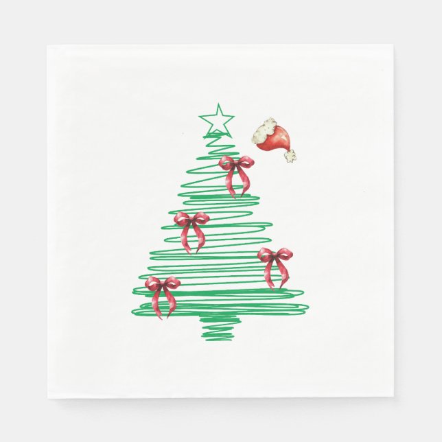 sketchy christmas tree with red bow and santa hat napkin (Front)