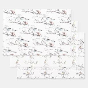 Sketchy Dog Christmas Wrapping Paper Flat Sheet Se