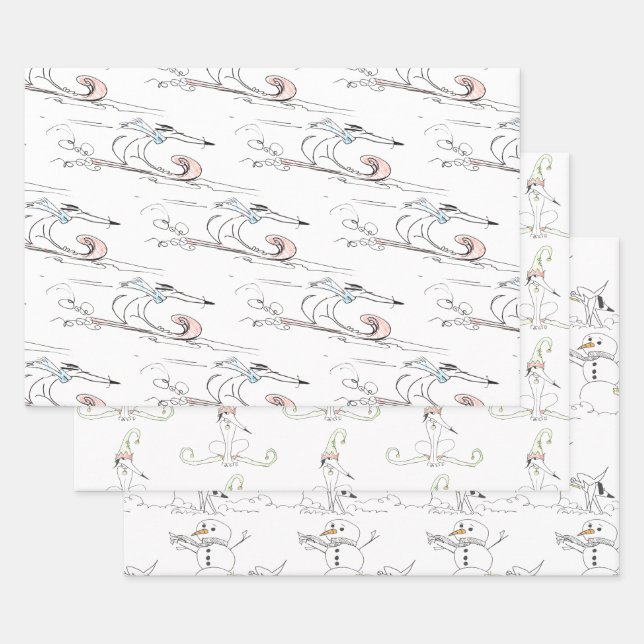 Sketchy Dog Christmas Wrapping Paper Flat Sheet Se (Set)