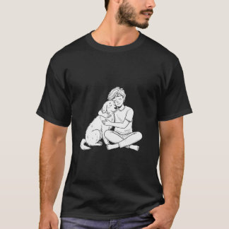 Sketchy Doodle Person Hugging Dog T-Shirt