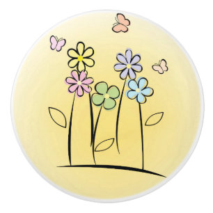 Sketchy Flowers Ceramic Pull or Knob