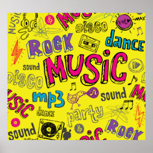 Sketchy Music Doodles Seamless Background Poster