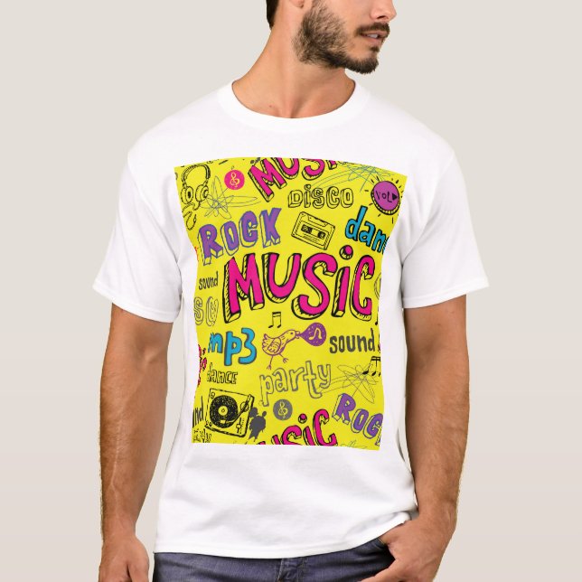 Sketchy Music Doodles Seamless Background T-Shirt (Front)