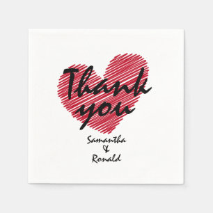 Sketchy Red Heart Wedding Thank You Napkin