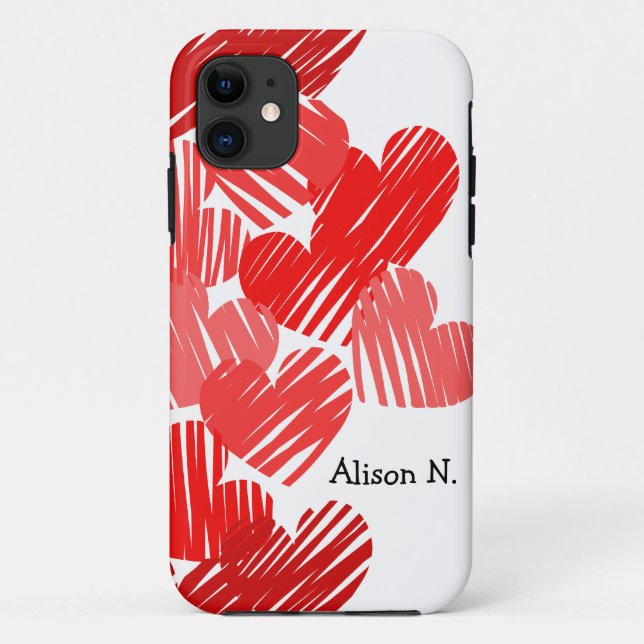Sketchy Red hearts with name iPhone 5 Case (Back)