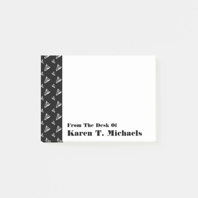 Sketchy Sailboat Pattern | Add Your Name Post-it Notes (Front)