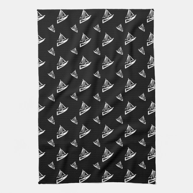 Sketchy Sailboat Pattern Tea Towel (Vertical)