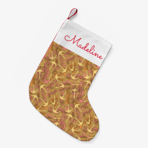 Sketchy Seahorse & Anchor Pattern   Add Your Name Small Christmas Stocking