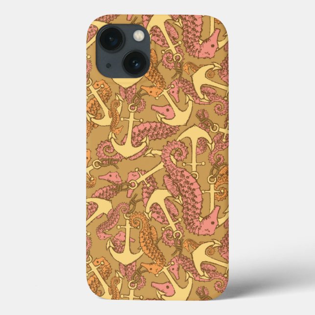 Sketchy Seahorse And Anchor Pattern Case-Mate iPhone Case (Back)