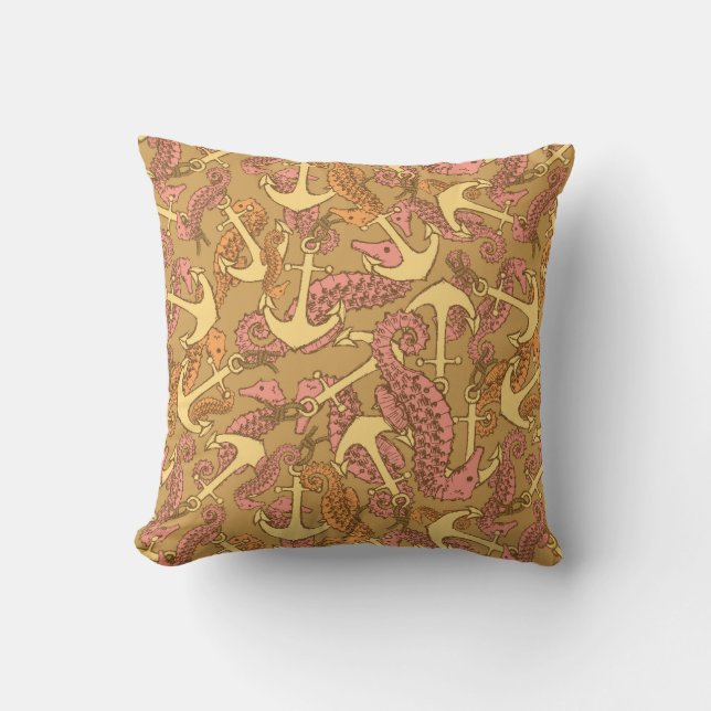 Sketchy Seahorse And Anchor Pattern Cushion (Front)