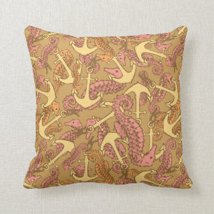 Sketchy Seahorse And Anchor Pattern Cushion