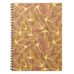 Sketchy Seahorse And Anchor Pattern Notebook