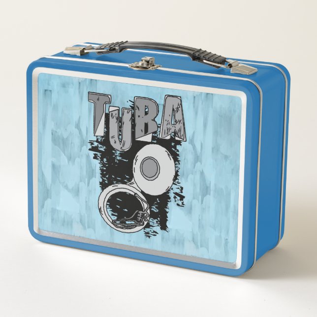Sketchy Tuba and Text Metal Lunch Box (Front)