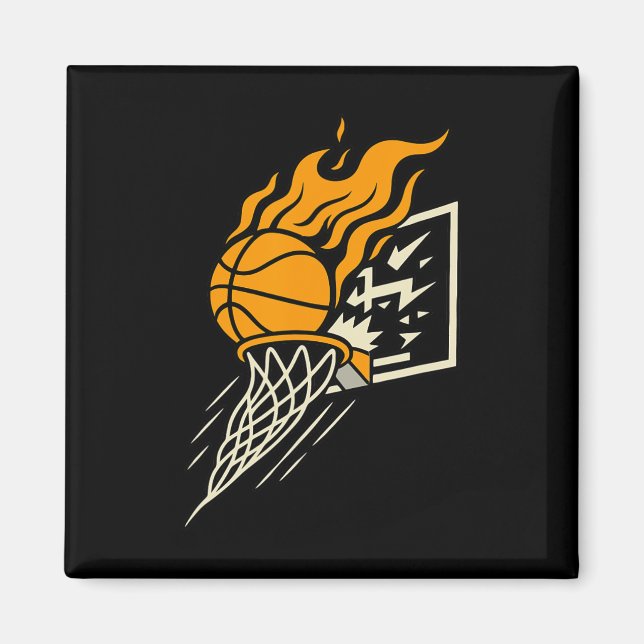 Sketll Flame Dunk Graphic Funny Hoops Art  Magnet (Front)