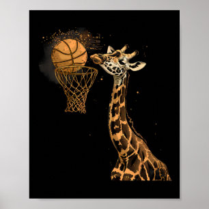 Sketll Giraffe Slam Dunk Sketll Player Animal Art Poster