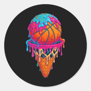 Sketll Ice Cream Drip Cone Boys Girls Youth Sketll Classic Round Sticker
