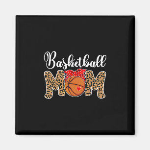 Sketll Mom Leopard Messy Bun Game Day Funny Mother Magnet