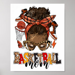 Sketll Mum Game Day Messy Bun Leopard Mother's Day Poster