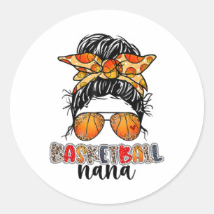 Sketll Nana Game Day Messy Bun Leopard Mother's Da Classic Round Sticker