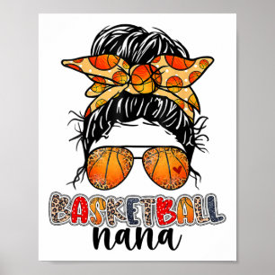 Sketll Nana Game Day Messy Bun Leopard Mother's Da Poster