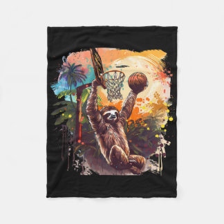 Sketll Nature Sloth Slam Dunk Splash Sketll Player Fleece Blanket