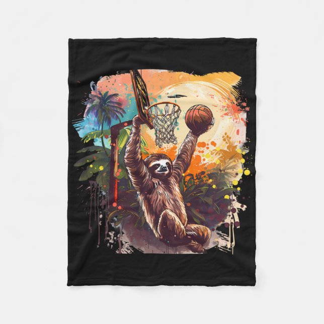 Sketll Nature Sloth Slam Dunk Splash Sketll Player Fleece Blanket (Front)