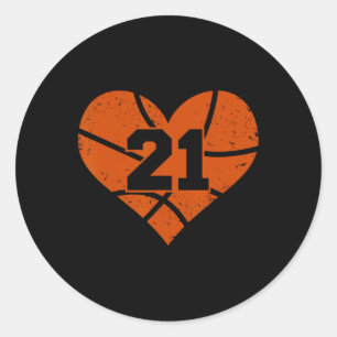 Sketll Number 21 Jersey Funny Sketll Heart Game Da Classic Round Sticker