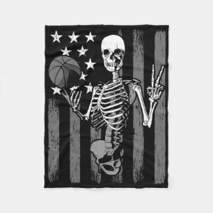 Sketll Player Skeleton Athlete Halloween Usa Flag Fleece Blanket