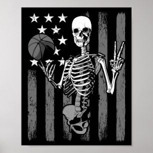Sketll Player Skeleton Athlete Halloween Usa Flag  Poster