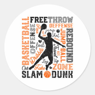 Sketll Player Slam Dunk Typography Word Art Vintag Classic Round Sticker