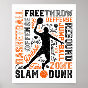 Sketll Player Slam Dunk Typography Word Art Vintag Poster