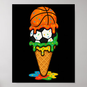 Sketll Soccer Ice Cream Drip Colourful Summer Game Poster