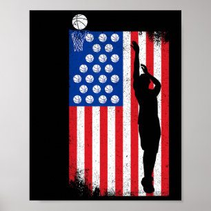 Sketll Usa America Flag Hoops Mens Womens Kids Gra Poster