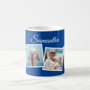 Skewed 4 Photo Collage Personalised Custom Colour Coffee Mug