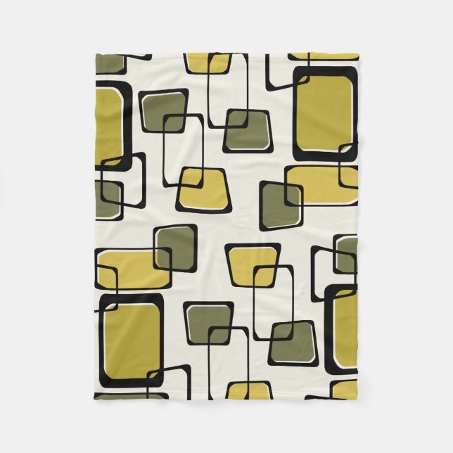 Skewed Squares Midcentury Pattern Chartreuse Fleece Blanket (Front)