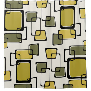 Skewed Squares Midcentury Pattern Chartreuse Shower Curtain