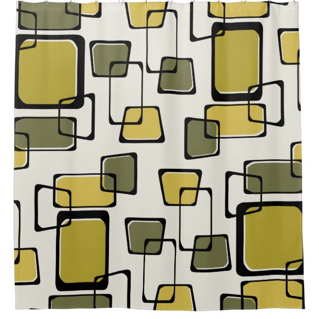 Skewed Squares Midcentury Pattern Chartreuse Shower Curtain (Front)
