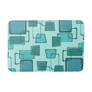 Skewed Squares Midcentury Turquoise Bath Mat