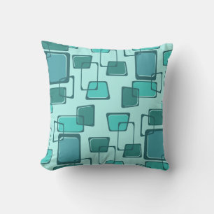 Skewed Squares Midcentury Turquoise Cushion