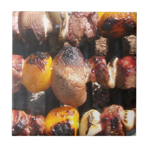 Skewered Kabobs on Barbecue Grill Tile