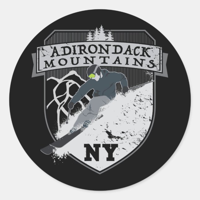 Ski Adirondack Mountains, NY Classic Round Sticker (Front)