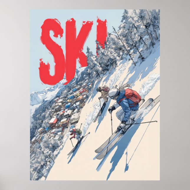 Ski Adventure on Mountain Slope Poster (Front)