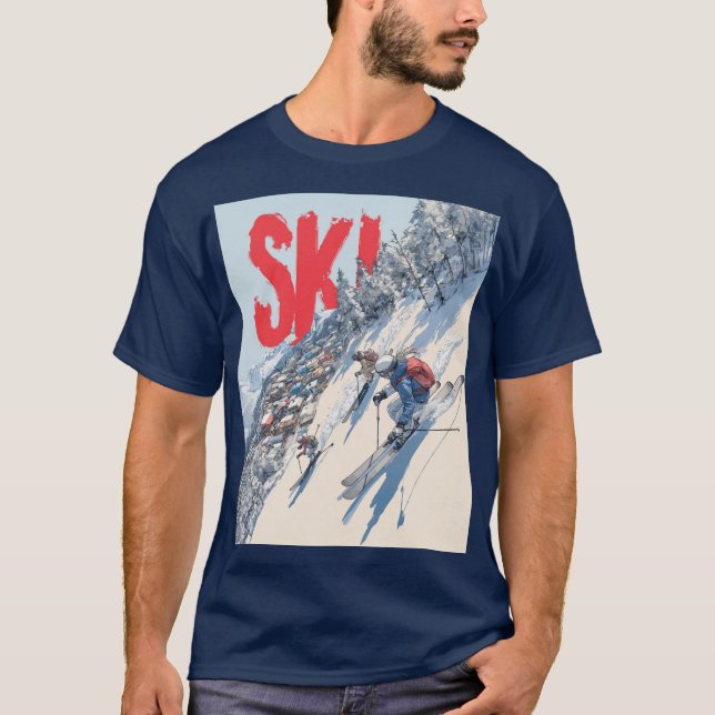 Ski Adventure on Mountain Slope T-Shirt (Front)