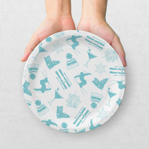 Ski Après Winter Bachelorette Party Turquoise Paper Plate