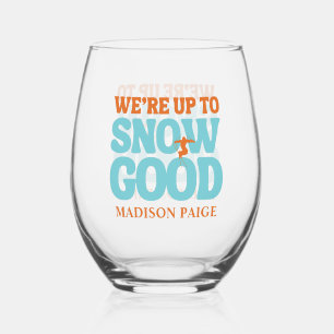 Ski Après Winter Bachelorette Party Turquoise  Stemless Wine Glass
